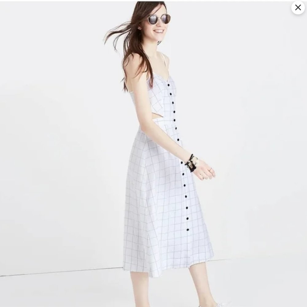 NWOT Madewell Windowpane Cutout Cami Midi Dress